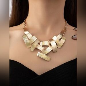 Gold Tone Geometric Statement Necklace